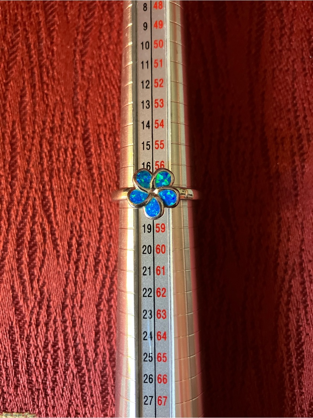 Blue Opal Flower Ring - size 8